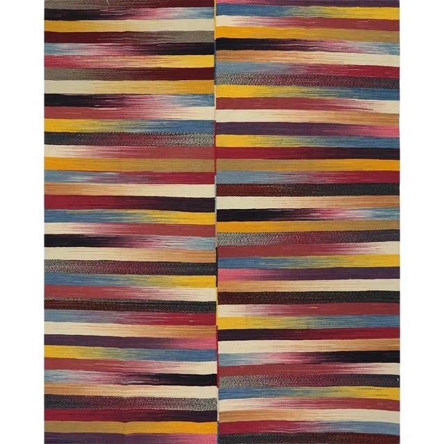 Handwoven Stripe Pattern Scandinavian Style Persian Kilim Rug 5'3" X 6'9" For Sale