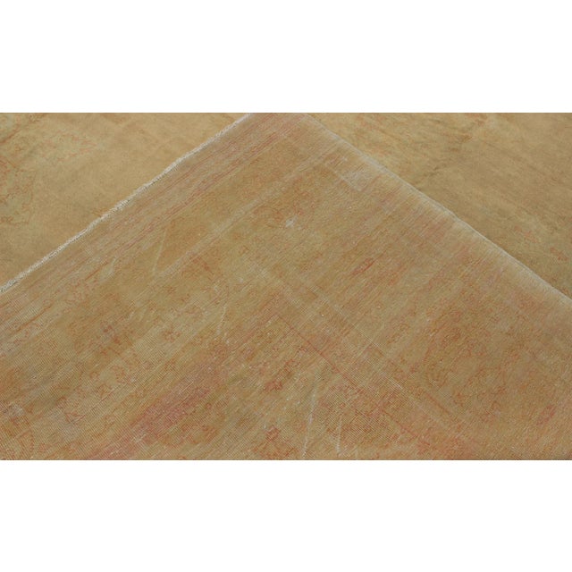 Light Colors Antique Borlu Oushak Fine Rug in Buttery Yellow, Salmon and Green For Sale - Image 4 of 11
