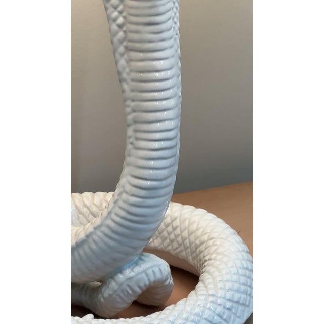 Vintage White Ceramic Cobra Table Lamp attributed to Tommaso Barbi, 1970s For Sale - Image 13 of 14