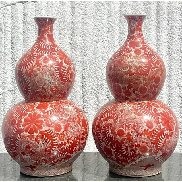 Vintage Asian Glazed Ceramic Double Gourd Lamps - a Pair For Sale - Image 12 of 12