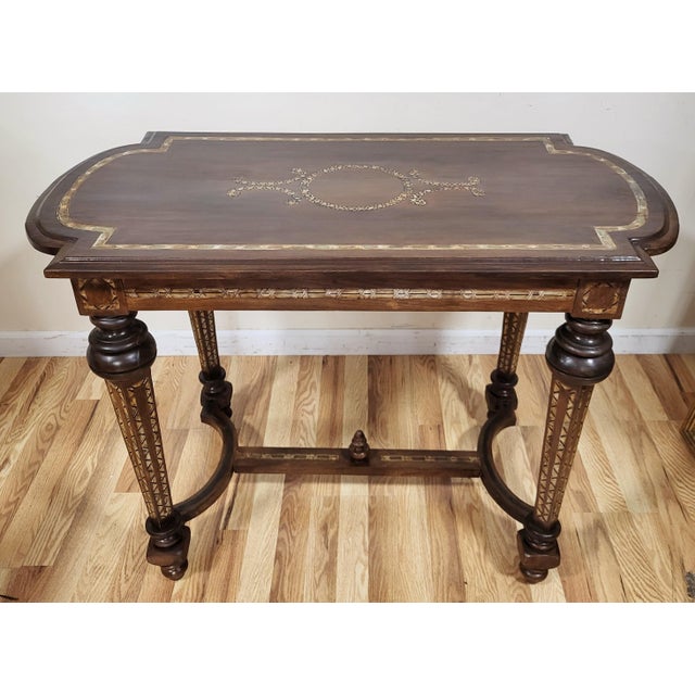 Moroccan Antique Moroccan Moorish Style Carved & Mother of Pearl Inlaid Table For Sale - Image 3 of 17