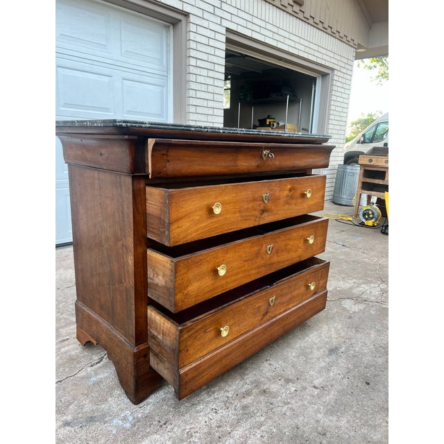 Mid 19th Century French 19th Century Louis Philippe Marble Top Walnut Commode For Sale - Image 5 of 12