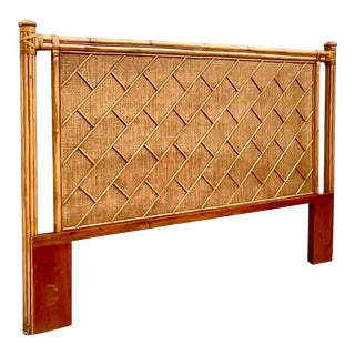 Vintage Coastal Crosshatch Bamboo King Headboard For Sale