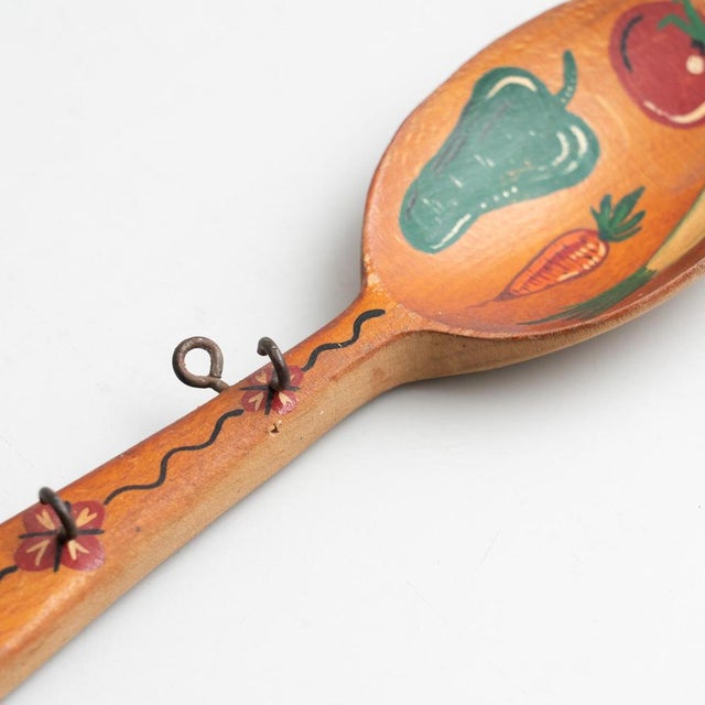 Traditional Rustic Wood Hand Painted Spoon Artwork from Spain, 1970s For Sale - Image 4 of 16