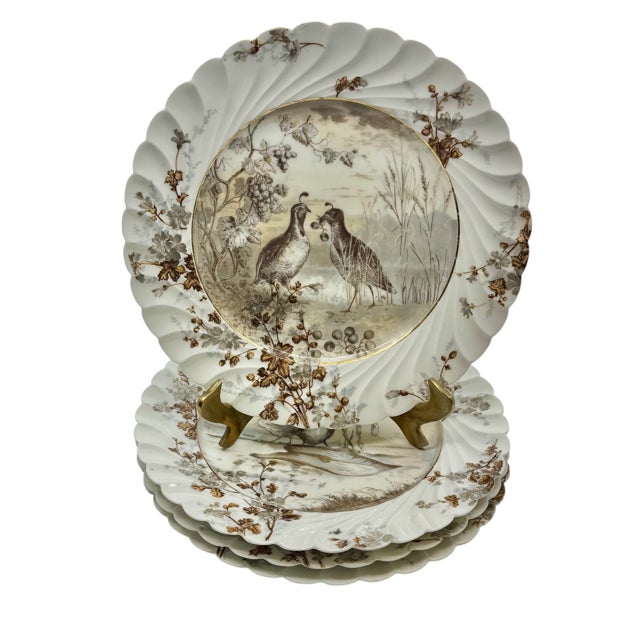 Brown Antique Haviland & Co. Limoges Game Bird Plates - Set of Four For Sale - Image 8 of 11