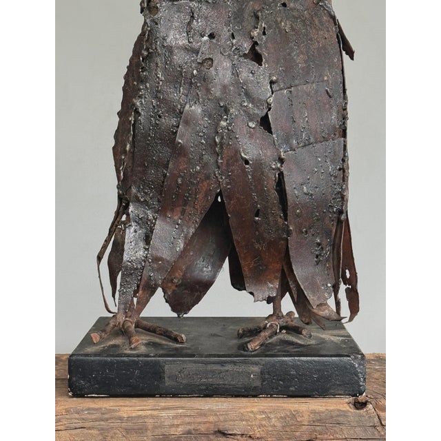 Metal Vintage Brutalist Mid-Century Torch Cut Metal Owl Sculpture For Sale - Image 7 of 9
