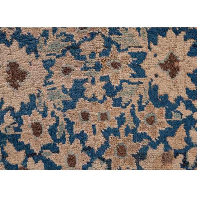 Textile 1920s Persian Kirman Indigo Blue, Beige and Brown Handwoven Wool Runner For Sale - Image 7 of 8