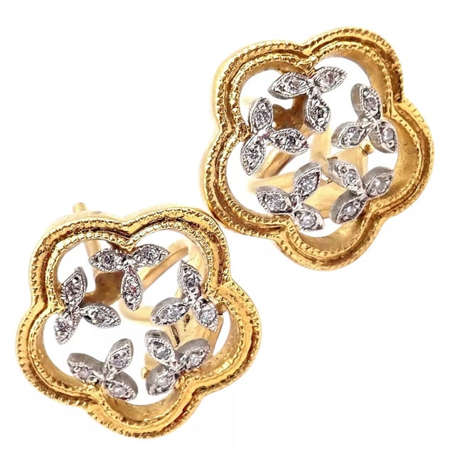 Cathy Waterman Yellow Gold Platinum Diamond Vine Flower Earrings, A Pair For Sale - Image 10 of 10