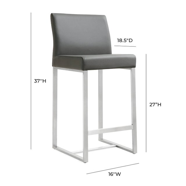 Denmark Grey Vegan Leather & Steel Counter Stools - Set of 2 For Sale - Image 9 of 12