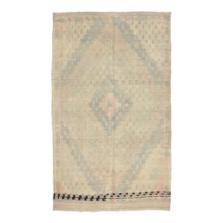 Mid 20th Century Vintage Faded Turkish Embroidered Kilim For Sale