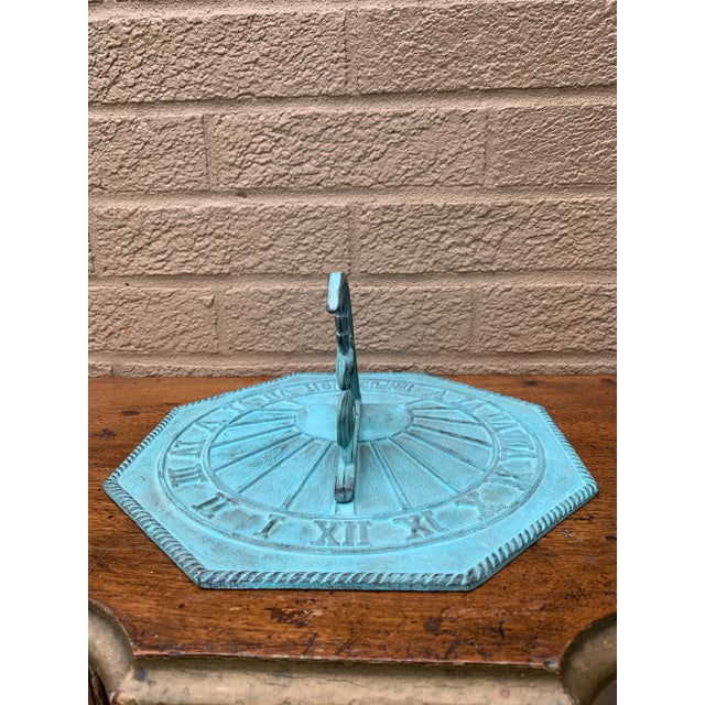 Antique Style Verdigris Sundial "Tempus Fugit" – Neoclassical Garden Accent For Sale In South Bend - Image 6 of 7