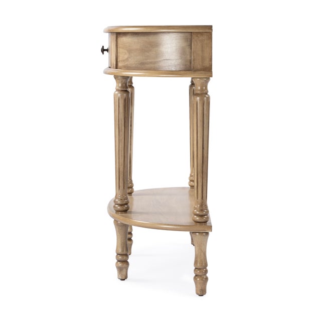 Mozart 31.5 in. W Demilune Wood 1 Drawer Console Table with Open Lower Shelf, Antique Beige For Sale - Image 9 of 11