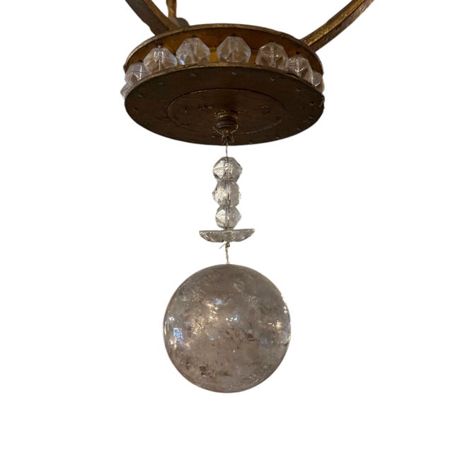 Mid 20th Century Mid 20th Century Gold Leaf Wrought Iron Rock Crystal & Citrine Fruit Chandelier For Sale - Image 5 of 9