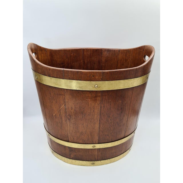 Brown Maritime Wooden Bucket with Brass Hoops, 1960s-1970s For Sale - Image 8 of 14