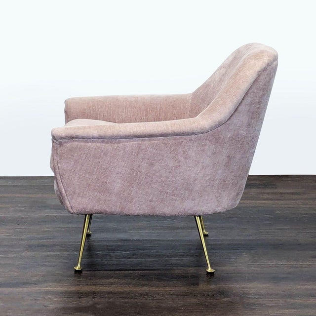 Modern West Elm Phoebe Modern Lounge Chair With Brass Legs - Soft Pink Upholstery For Sale - Image 3 of 7
