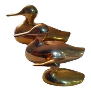 1960s Castilian Imports Brass and Copper Long Billed Graduating Ducks- Set of 3