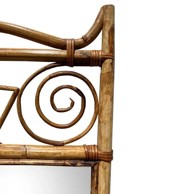 Franco Albini Vintage Italian Torched or Tortoise Bamboo Wall Mirror - 1970s Italy For Sale - Image 4 of 6