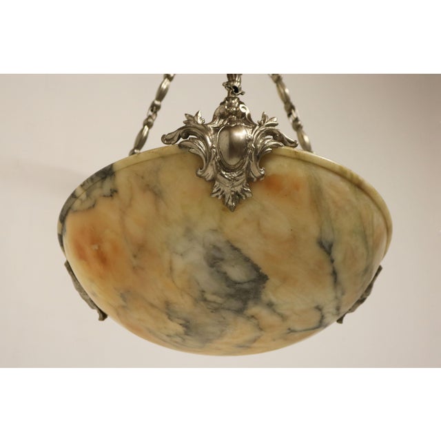 Metal Neo Classical Alabaster Pendant Light, 1880 For Sale - Image 7 of 15