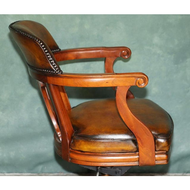 Vintage Brown Leather Captains Directors Chair For Sale - Image 13 of 18