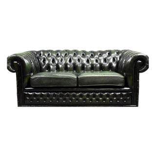 Green Leather Chesterfield Sofa, 1970 For Sale