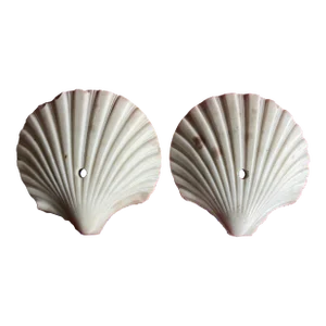 Antique Art Deco Italian Carved Marble Scallop Sea Shells Circa 1920 - a Pair