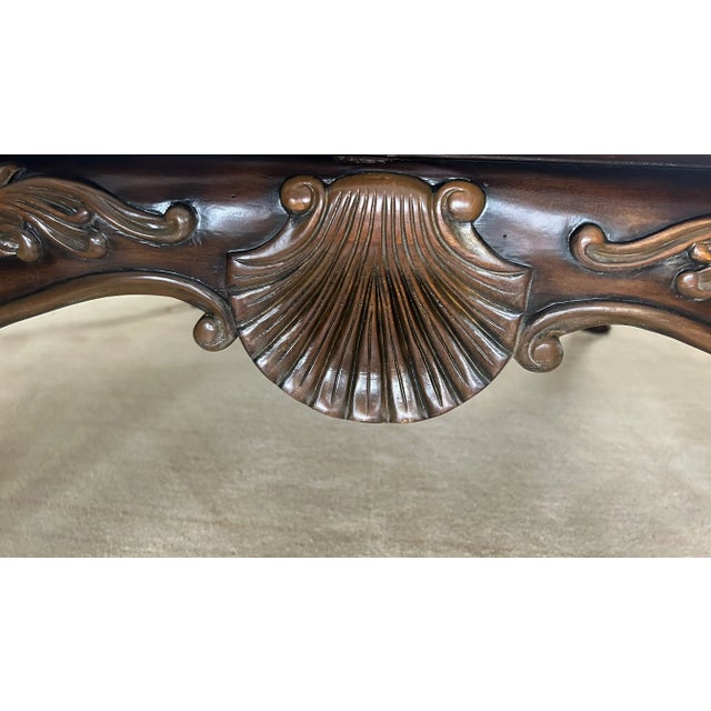 1990s Henredon Carved Wood Cocktail Table With Marble Top For Sale - Image 5 of 17