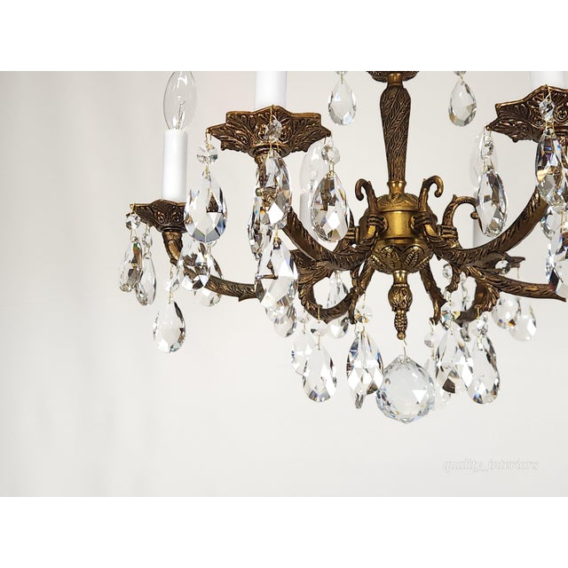 Brass Antique 6 Arm 6 Light Svelte Shimmering Brass Cut Lead Glass Crystal Chandelier For Sale - Image 8 of 11