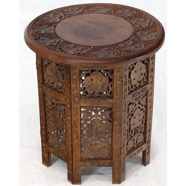 Wood Pierced Carving Folding Round Side Occasional Table For Sale - Image 7 of 7