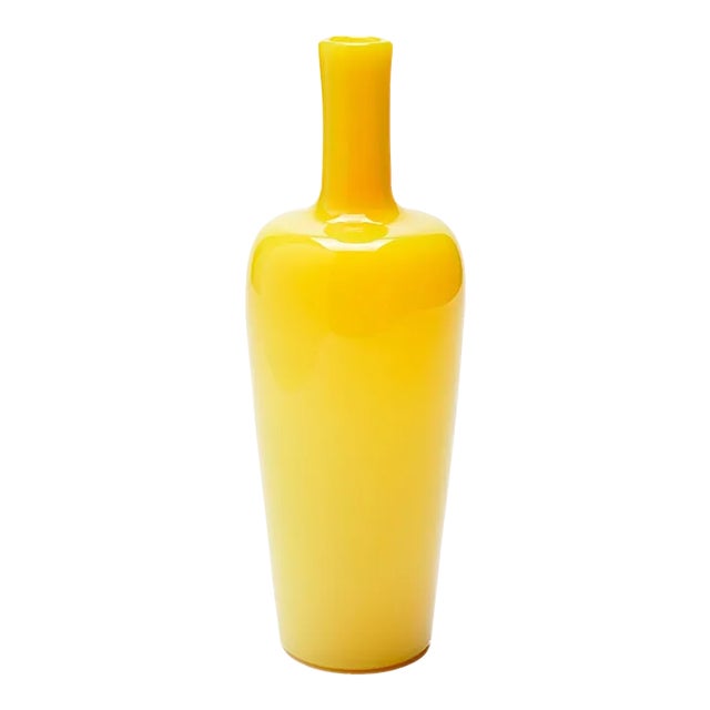 Italian Blown Cadmium Yellow Glass Bar Bottle, C. 1950 For Sale