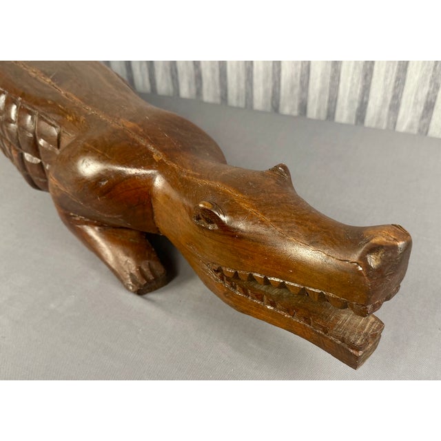 Large Hand Carved Dark Wood Alligator or Crocodile For Sale - Image 4 of 8