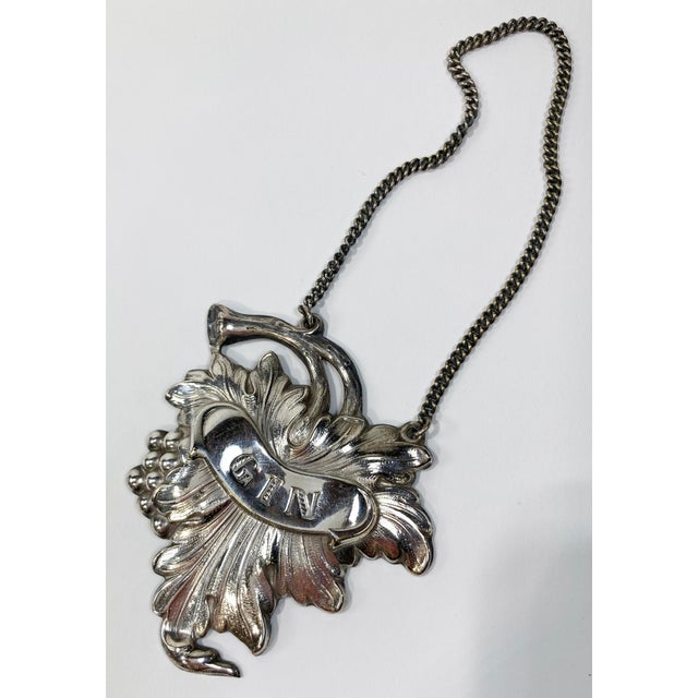 Metal Silverplate Grapevine Motif Liquor Tags Set of 4 - Gin, Vodka, Scotch, Bourbon For Sale - Image 7 of 8