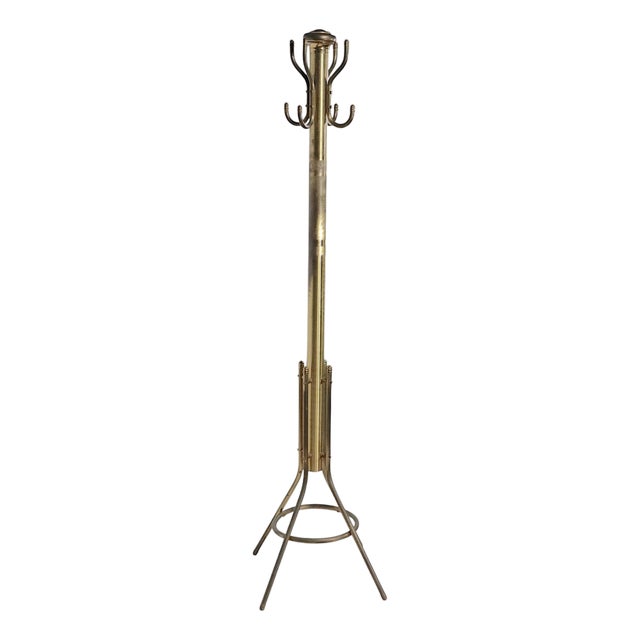 Early 20th Century Freestanding Brass Coat Hat Tree Rack For Sale