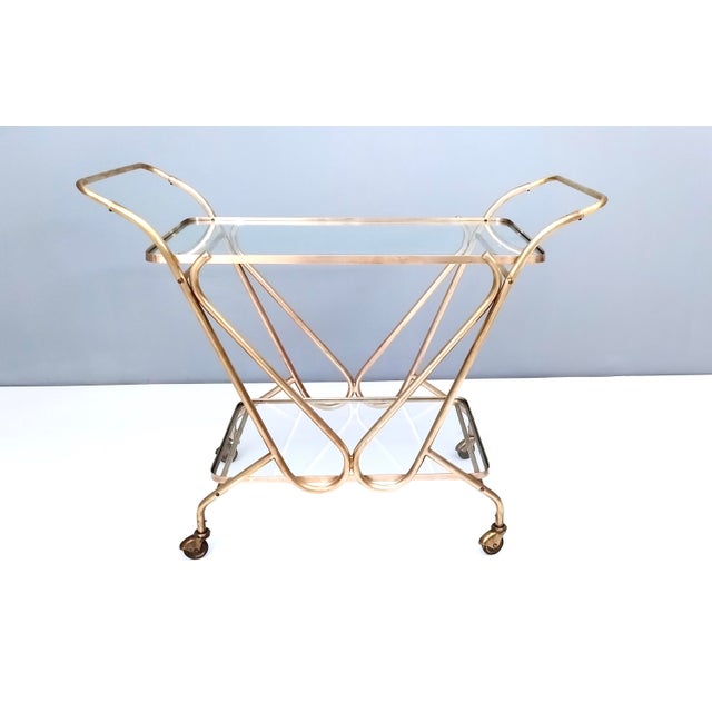Vintage Brass Serving Cart with Glass Shelves, Italy For Sale - Image 4 of 14