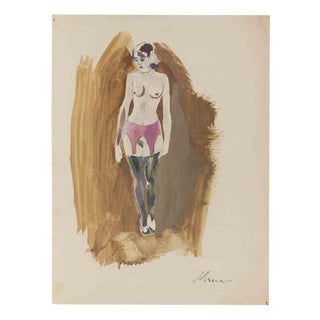 Mino Maccari, Nude, Tempera on Paper, Mid-20th Century For Sale