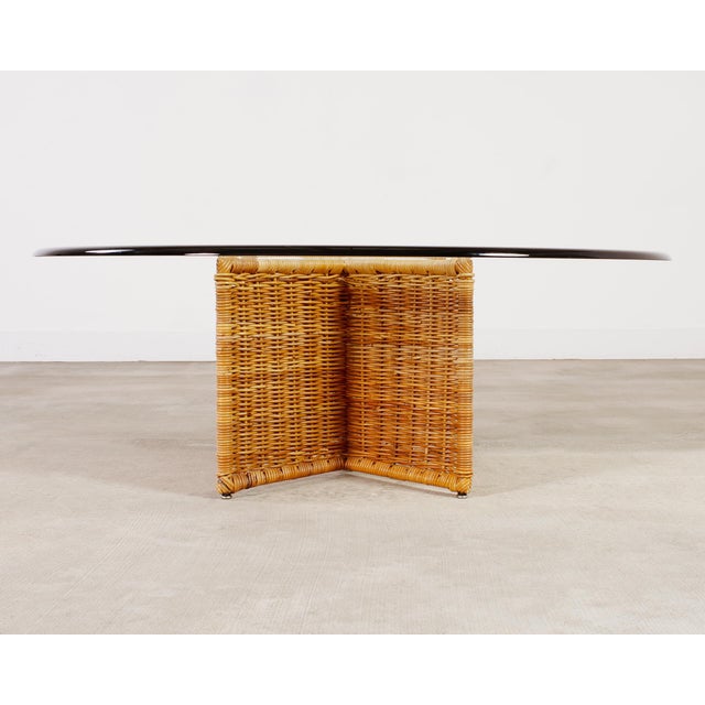 Contemporary Italian Organic Modern Rattan Wicker Glass Top Cocktail Table For Sale - Image 3 of 17