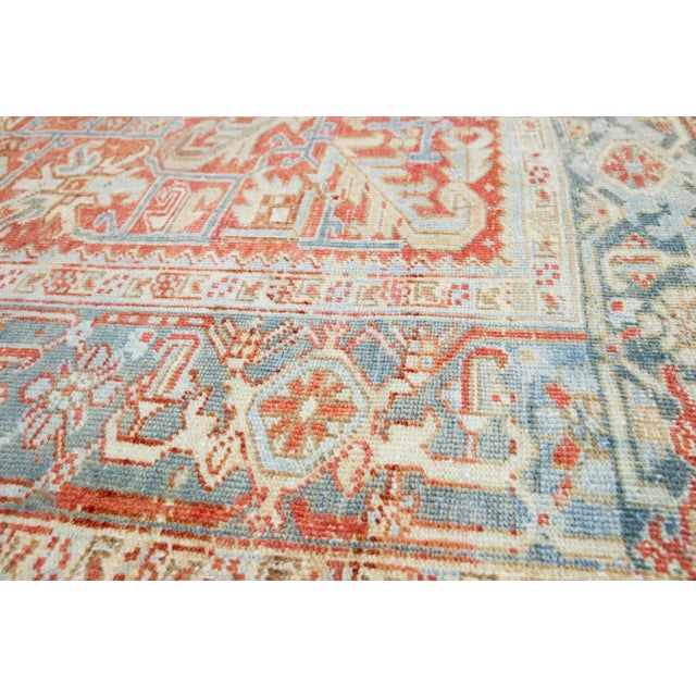 Beige Persian Antique Heriz Wool Rug With an Allover Design Featuring Rust Color Field For Sale - Image 8 of 9