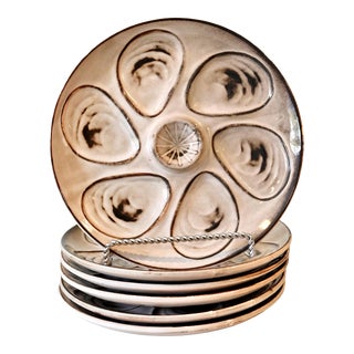 Mid Century French Oyster Plates With Original Case - Set of 6 For Sale