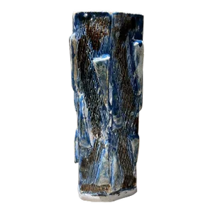 Textured Geometric Blue Vase Modern Studio Art Pottery