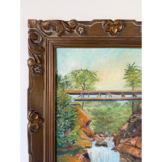 1980s Vintage Irv Latimer Waterfall Landscape Oil on Masonite Board Painting – Framed For Sale - Image 5 of 13
