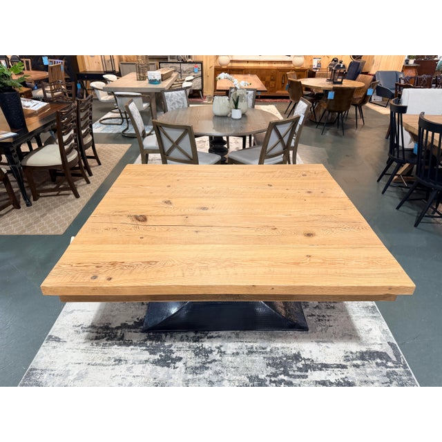 Custom Modern Wood Dining Table With Sculptural Metal Base For Sale - Image 4 of 8