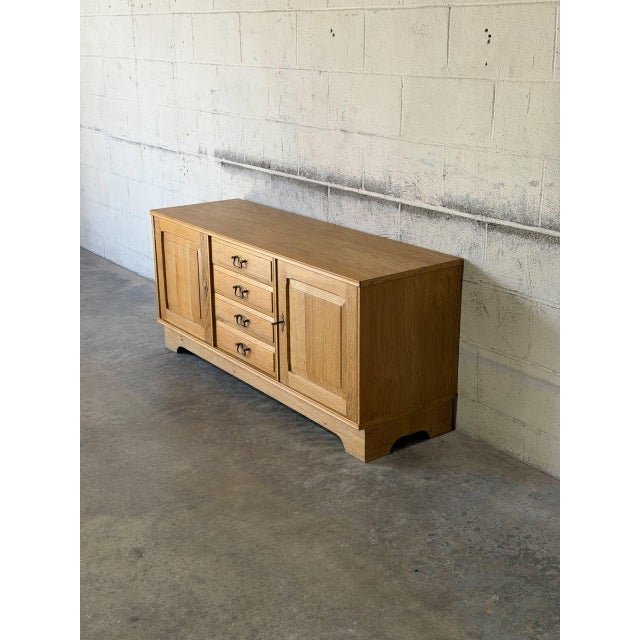 Mid-Century Modern Oak Low Sideboard Credenza With Four Drawers and Two Doors Danish Mid-Century Modern 1970s For Sale - Image 3 of 12
