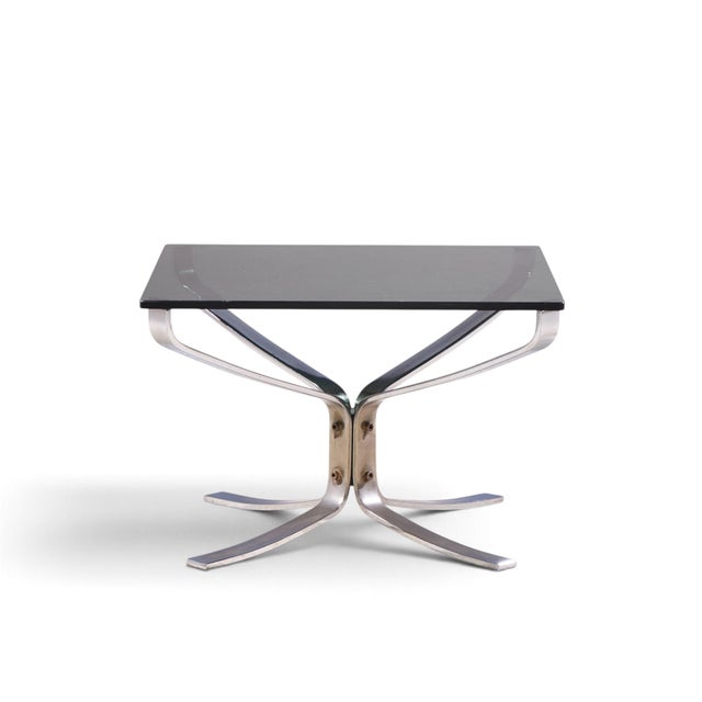 Sigurd Ressell for Vatne Møbler Mid Century Chrome Falcon Side End Table Each side table measures: 23 wide x 23 deep x...
