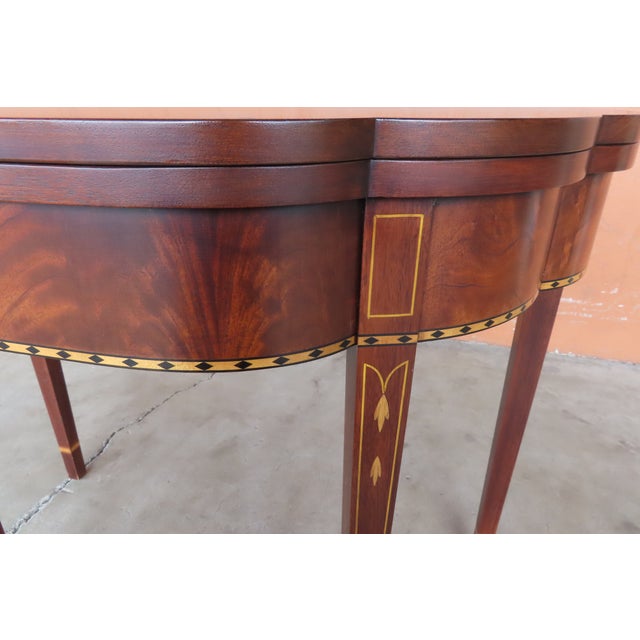 Brown Federal Style Mahogany Inlaid Flip Top Games Table - Henkel Harris For Sale - Image 8 of 12