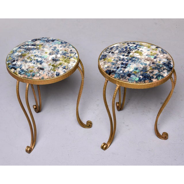 Vintage Gilt Iron Small Round Stools With New Italian Velvet Upholstery - Pair For Sale In Detroit - Image 6 of 10