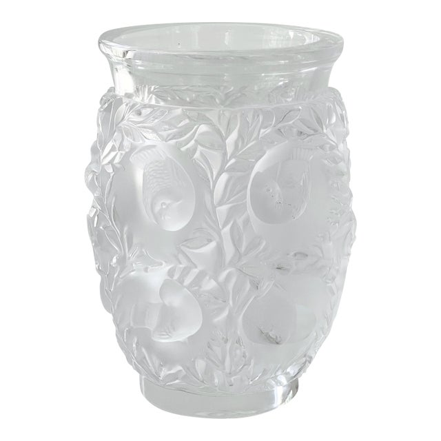 Antique Rene Lalique 1939 Design Bagatelle Vase of High Relief Sparrows in Foliage For Sale