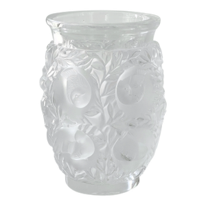 Antique Rene Lalique 1939 Design Bagatelle Vase of High Relief Sparrows in Foliage