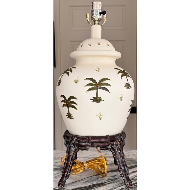 Vintage Ginger Jar Palm Tree Motif Table Lamp For Sale - Image 18 of 18