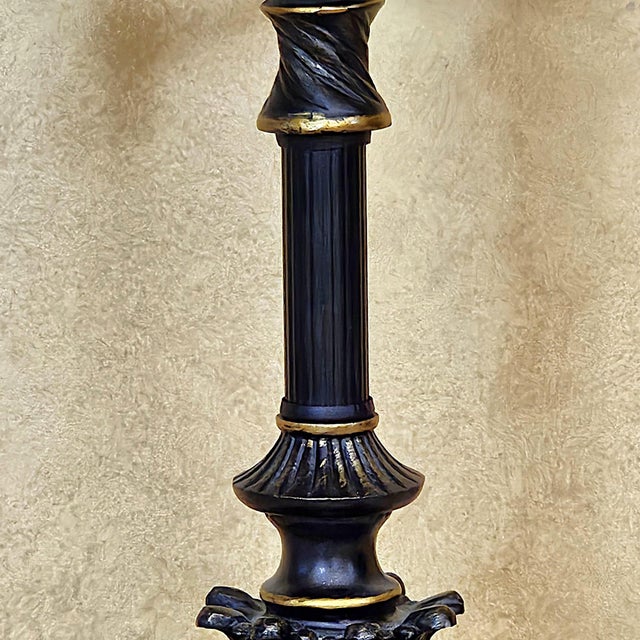 Metal Vintage Victorian Candelabra Table Lamp – Ornate Metalwork & Embroidered Shade, 30” For Sale - Image 7 of 18