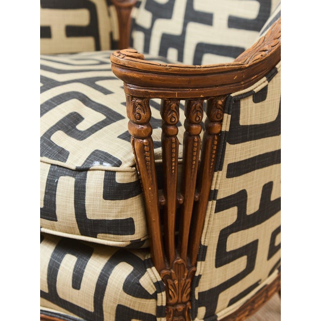 African Geometric Print Fabric on French Antique Chair For Sale In Los Angeles - Image 6 of 11