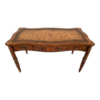 Maitland Smith Inlaid Leather Top Barley Twist Serpentine Writing Desk For Sale
